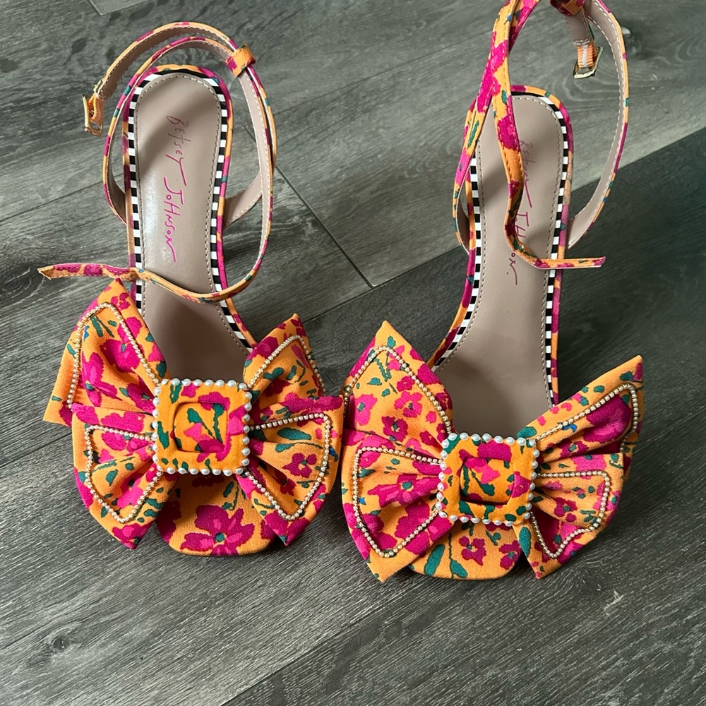 Betsey Johnson Pink and Orange Floral Heels